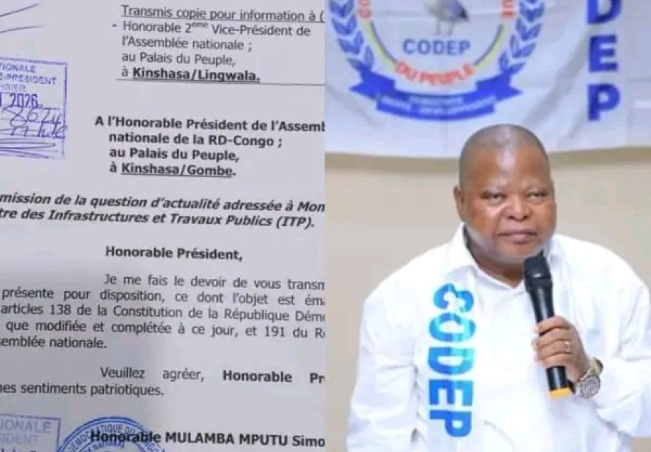 RDC : Député Simon Mulamba interpelle le ministre des ITP sur l‘arrêt des travaux routiers et le blocage du projet d‘aéroport de Tshikapa.